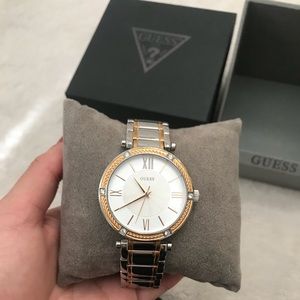Silver and rose gold Guess watch